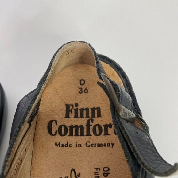 Finn Comfort Black Leather Slingback Three Strap Sandals - Picture 3 of 7